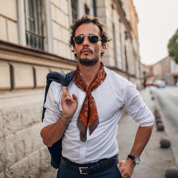 ⚡Men D-Black Necktie 27.5 Inches Cowboy Scarves Pocket Square Silk Bandanas - Picture 4 of 8